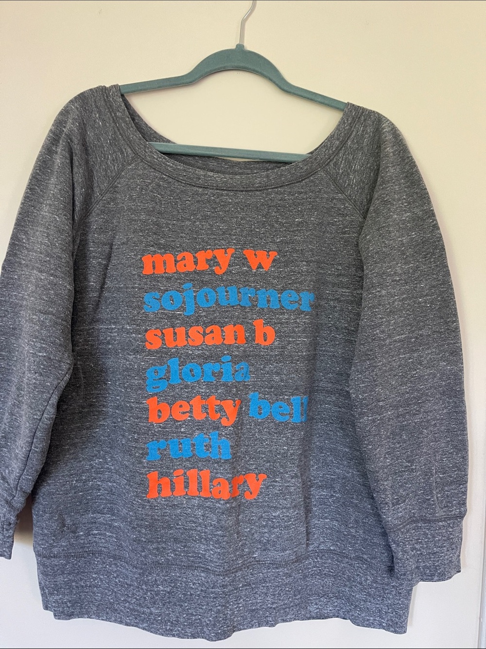 Bella Canvas Heather Gray Crewneck Sweatshirt with Orange & Blue Name Print